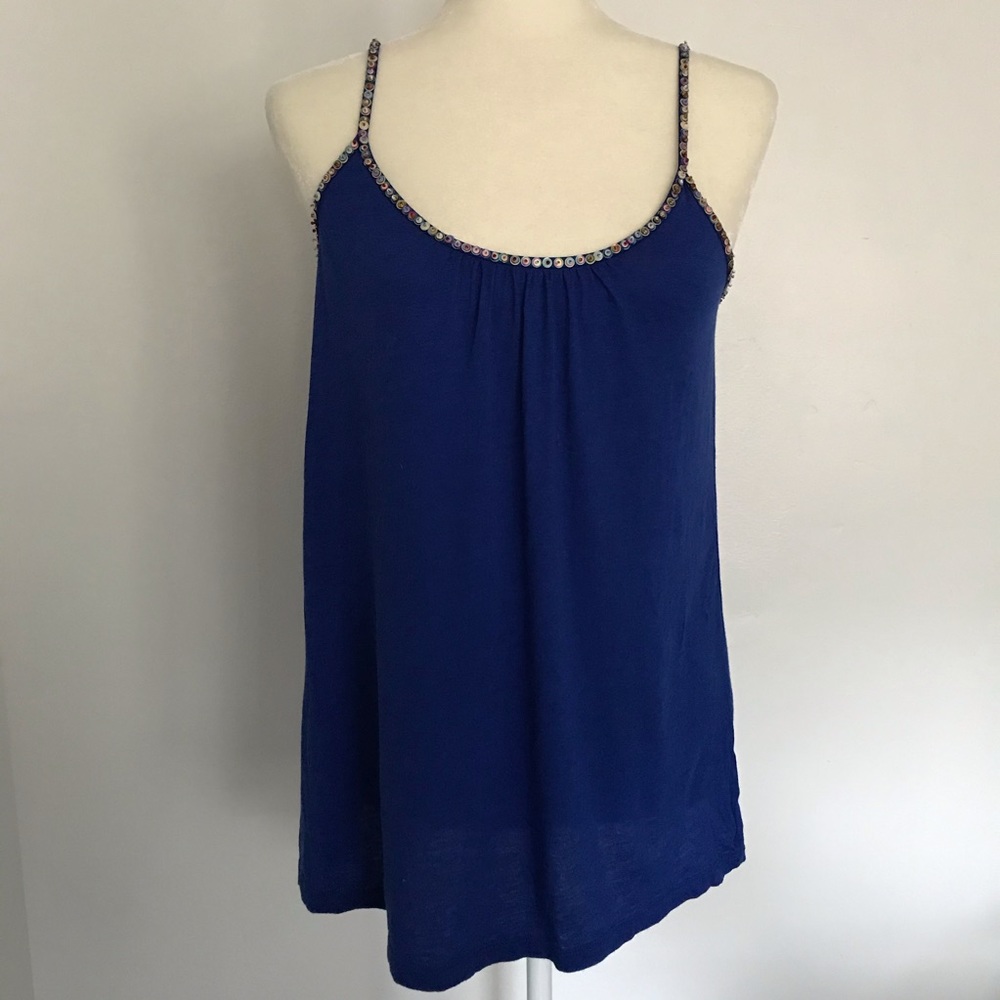 Express Rainbow Sequins Blue Tank Top